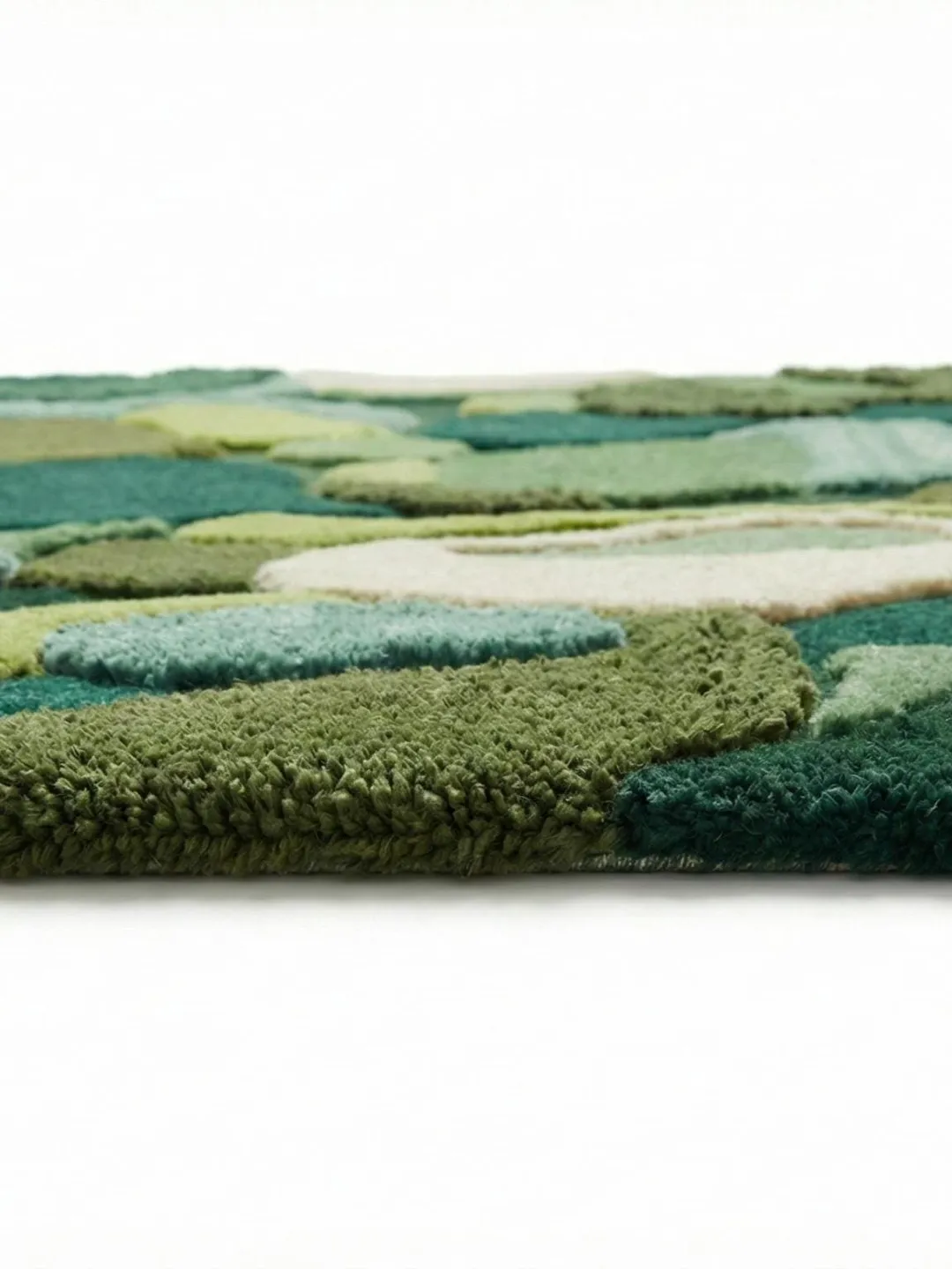 Hand Tufted Green Abstract Wool Rug | Organic Shape Area Decor