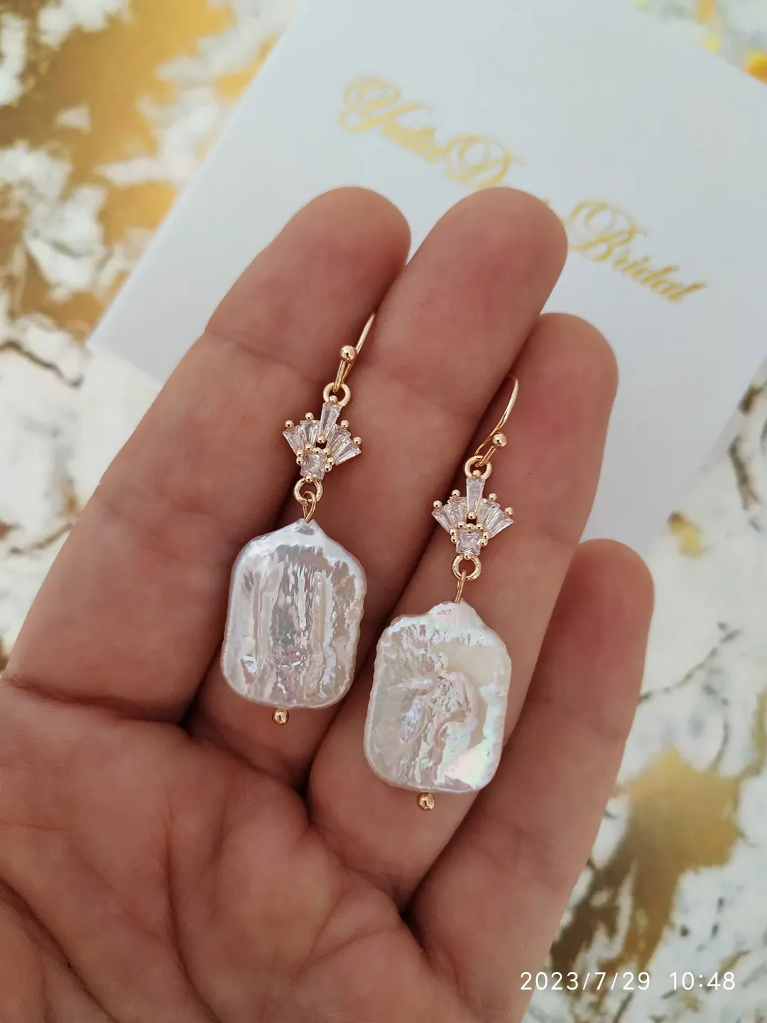 Art Deco Wedding Earrings,  Baroque Freshwater Pearl Statement Boho Bridal Earrings, 18K Gold Retro Vintage Wedding Jewelry, Gift For Her