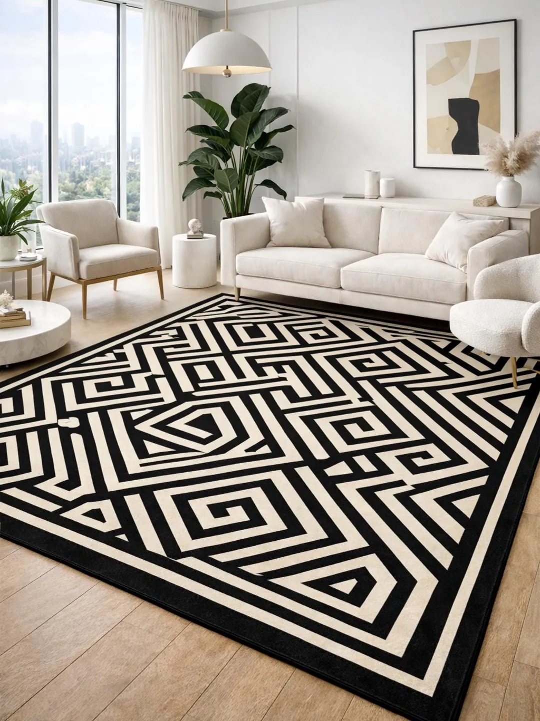 Modern Abstract Geometric Area Rug, Luxury Handmade Wool Carpet for ...