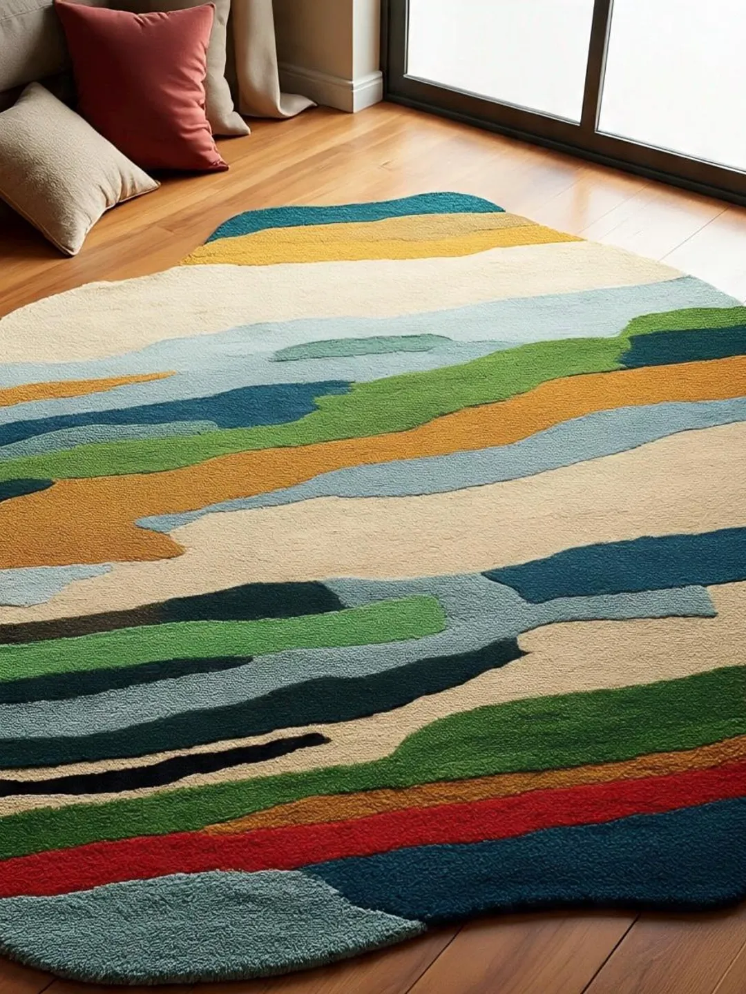 Handmade Tufted Wavy Colorful Abstract Design Wool Area Rug