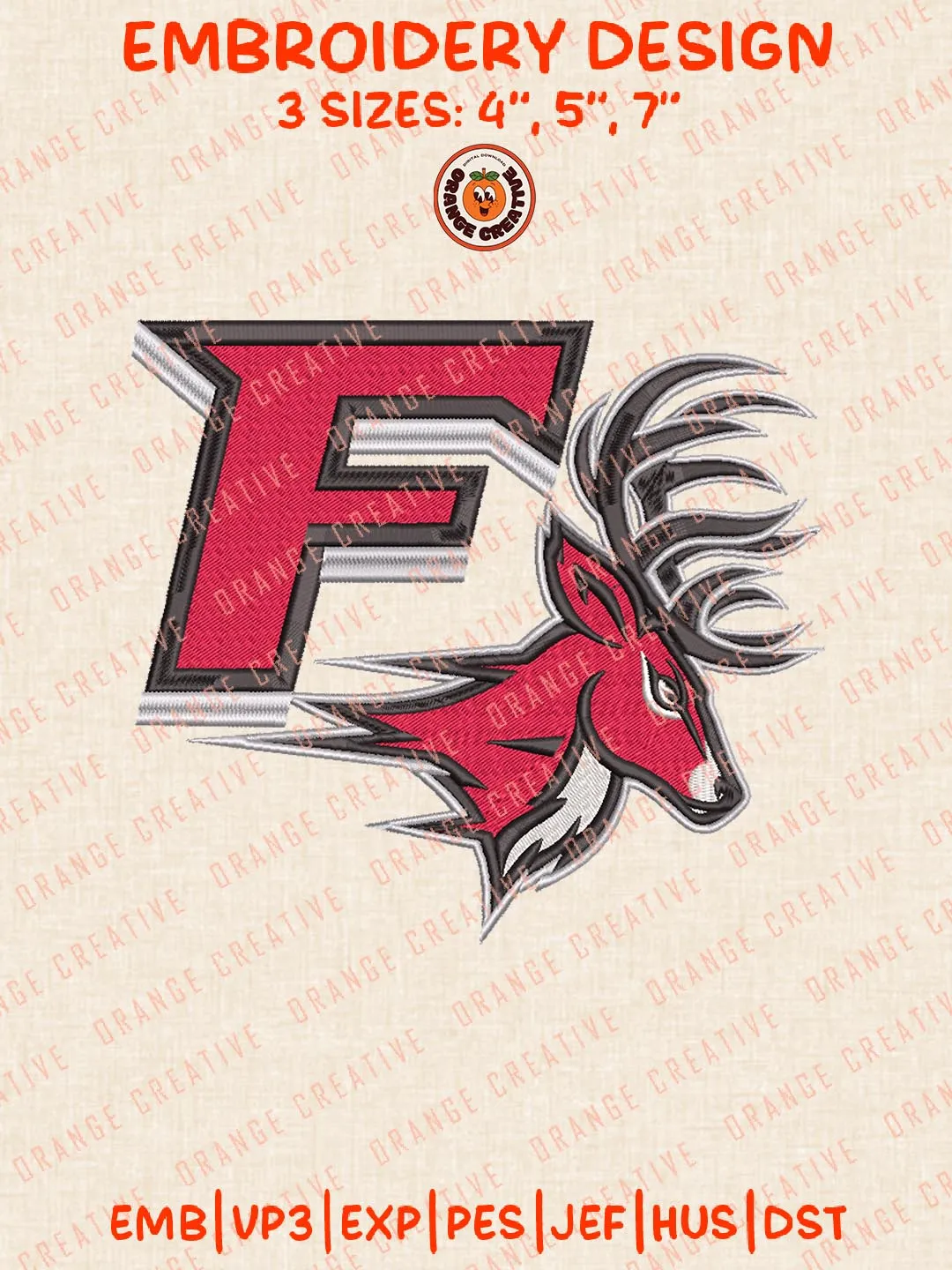 Fairfield Stags Logos Embroidery Design Files, NCAA Logos Embroidery Designs, Machine Embroidery Files, 4 Sizes, Custom Sizes, Instant Download