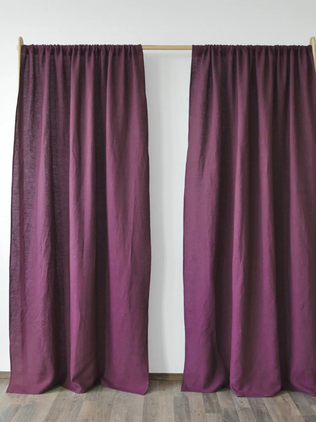 Burgundy regular and blackout linen curtains / Custom curtains / 2 panels / Unlined, Cotton, Blackout lining / Medium weight linen