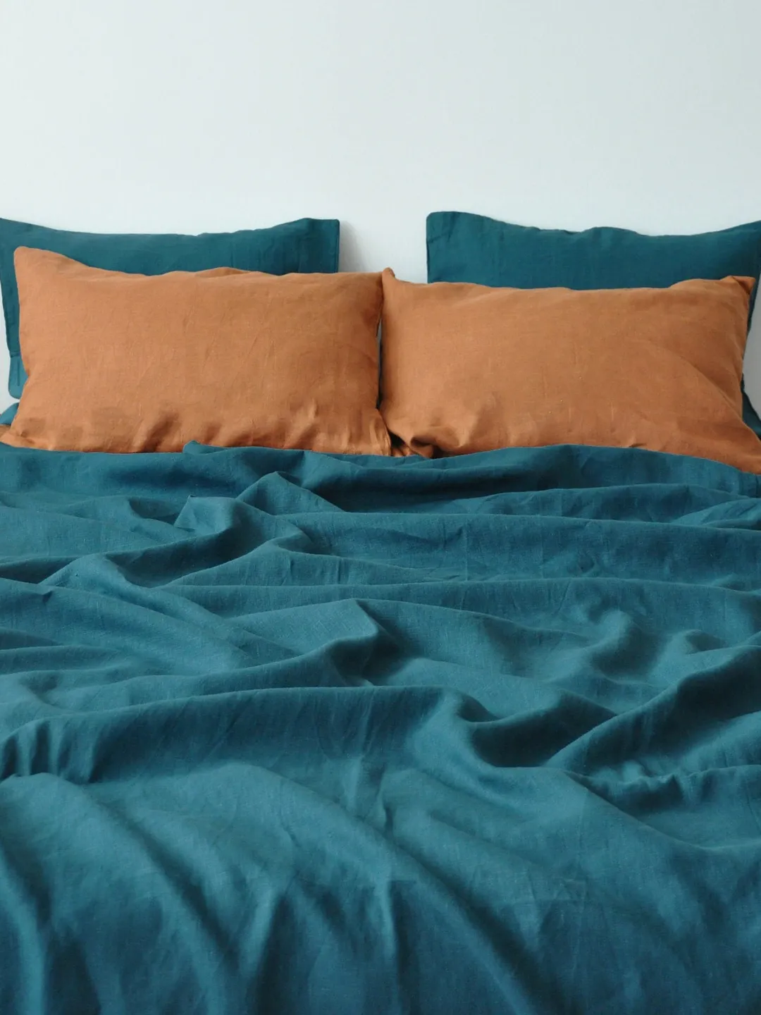 READY TO SHIP / Teal linen double layered coverlet  / Softened linen / Medium weight / Double, Queen, California King, Custom size bed cover