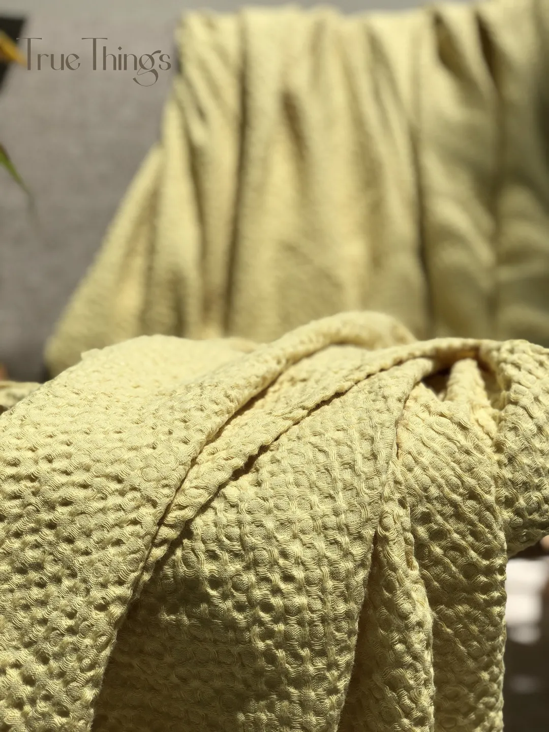 Chartreuse yellow softened waffle linen coverlet / Heavy weight / Twin, Full, Double, Queen, King, California King, Custom size bed cover