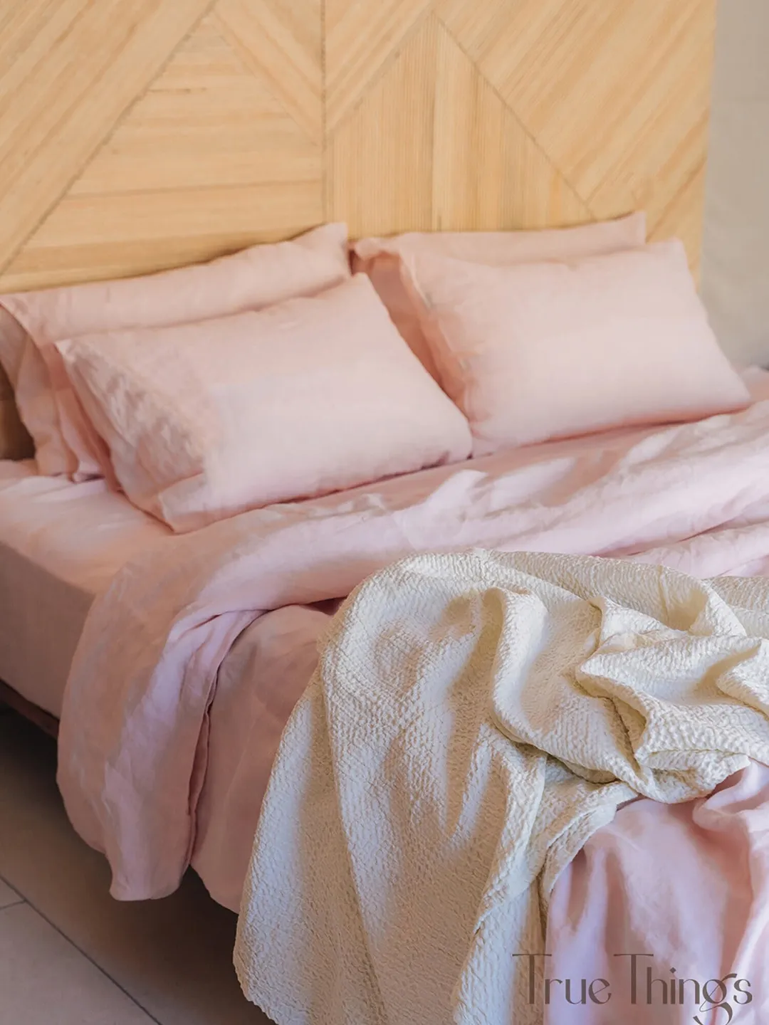 READY TO SHIP / Blush pink linen duvet cover / Queen duvet cover / Softened linen / Comforter cover / Coconut buttons closure