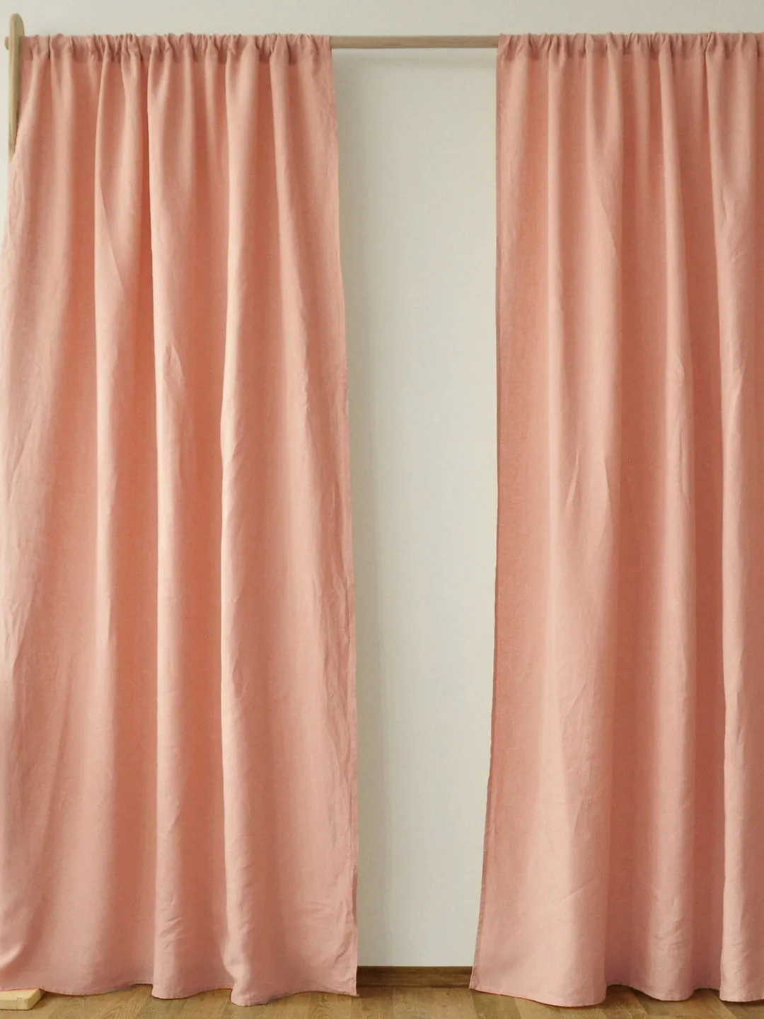 Peach regular and blackout linen curtains / 2 panels / Unlined, Cotton, Blackout lining / Medium weight linen / Custom size