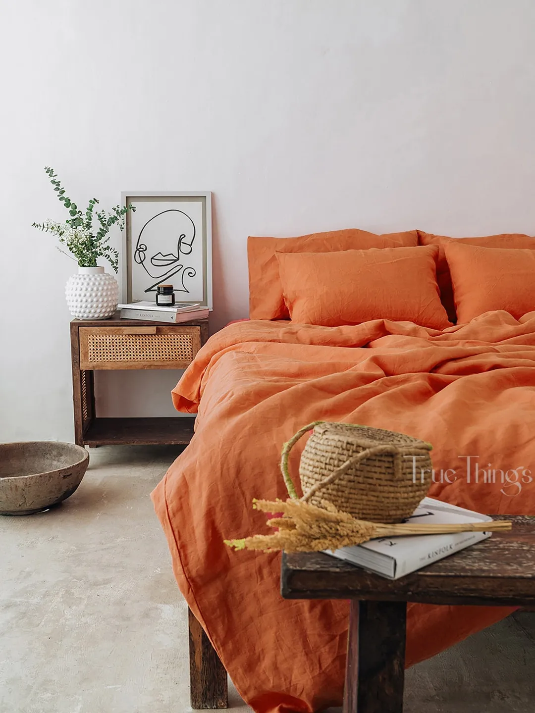 Burnt orange linen bedding set / 1 Duvet cover + 2 Pillowcases in burnt orange color / Comforter cover set / Softened linen bedding