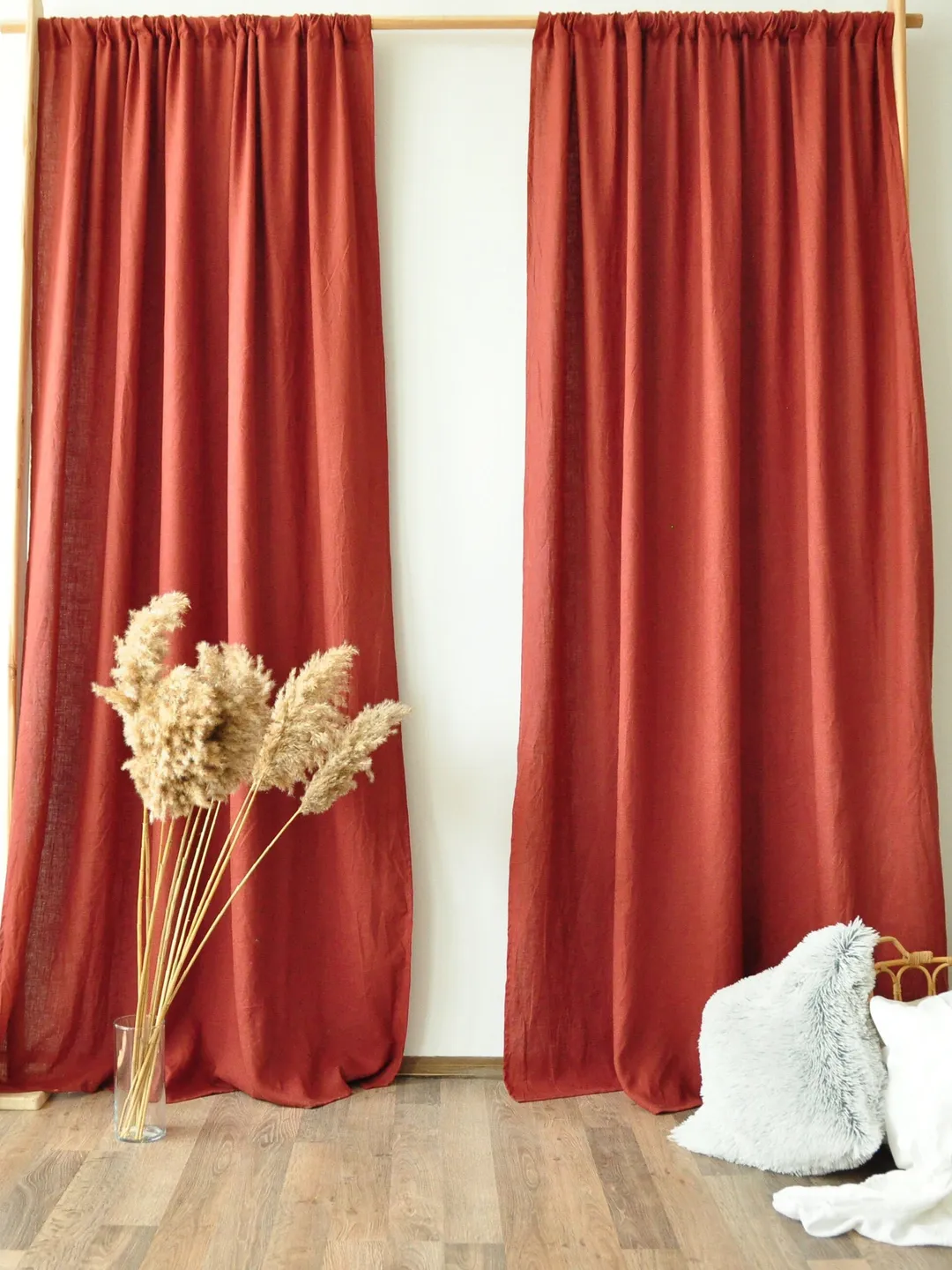 Redwood regular and blackout linen curtains / 2 panels / Unlined, Cotton, Blackout lining / Medium weight linen / Custom size