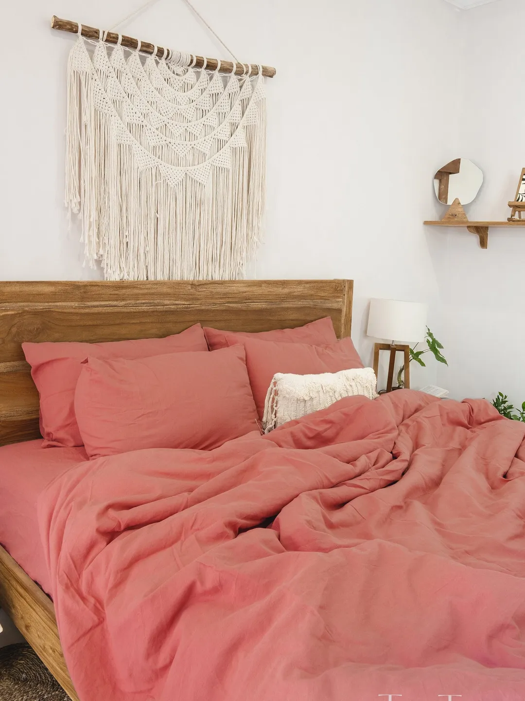 Rust pink linen duvet cover / 1 duvet cover / Softened linen / Comforter cover / Quilt cover / Coconut buttons / Ribbon ties /Hidden closure