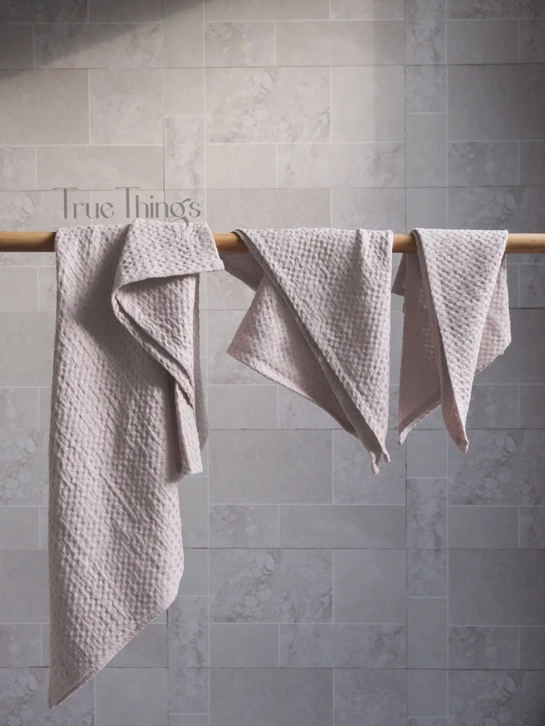 Dusty pink waffle linen bath towels / Pink linen bath towel set / Hand, face, body towel / Natural softened stonewashed linen / Organic flax