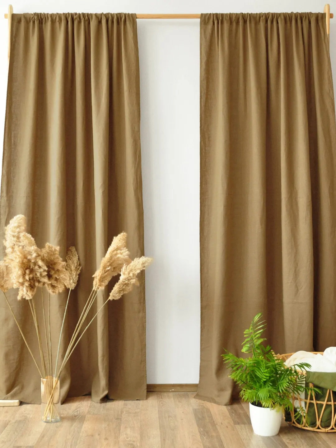 Taupe regular and blackout linen curtains / 2 panels / Unlined, Cotton, Blackout lining / Medium weight linen / Custom size