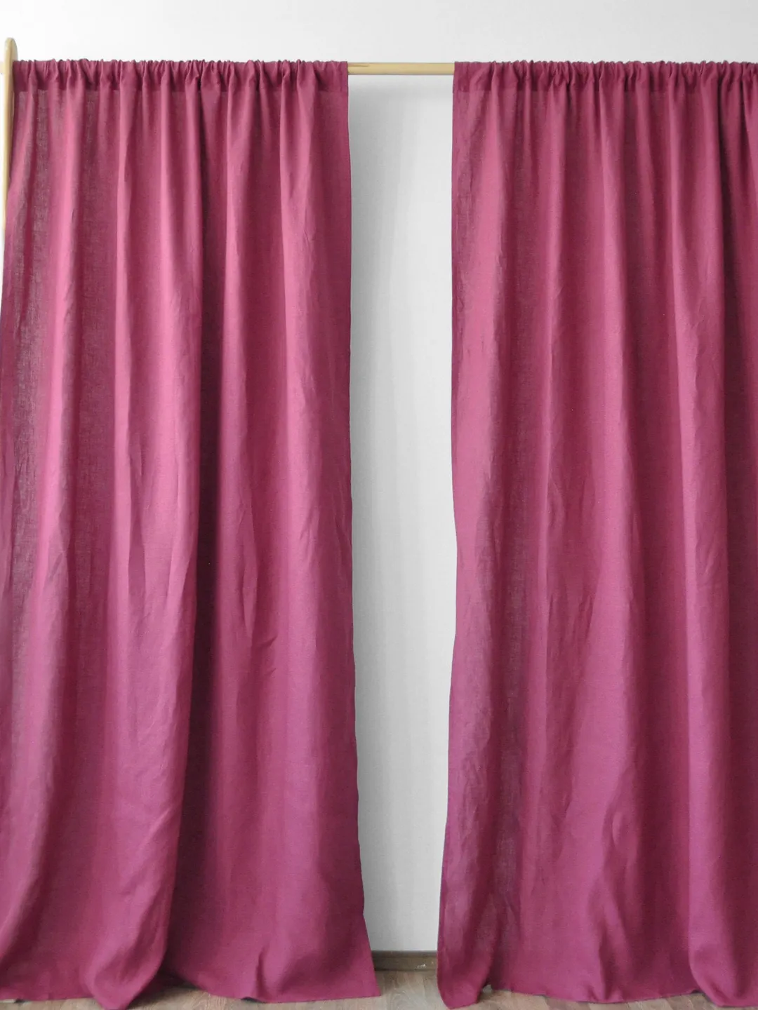 Raspberry regular and blackout linen curtains / 2 panels / Unlined, Cotton, Blackout lining / Medium weight linen / Custom size