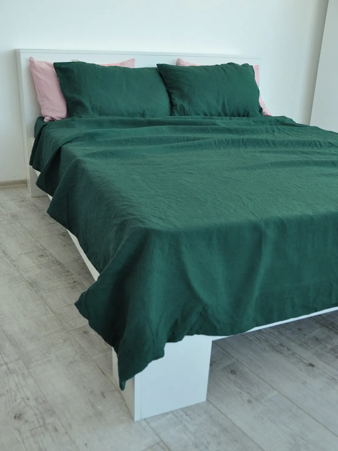 Forest green linen flat sheet / 1 Flat sheet / Softened linen sheet / Stonewashed linen / Emerald green linen bedsheet / Farmhouse decor