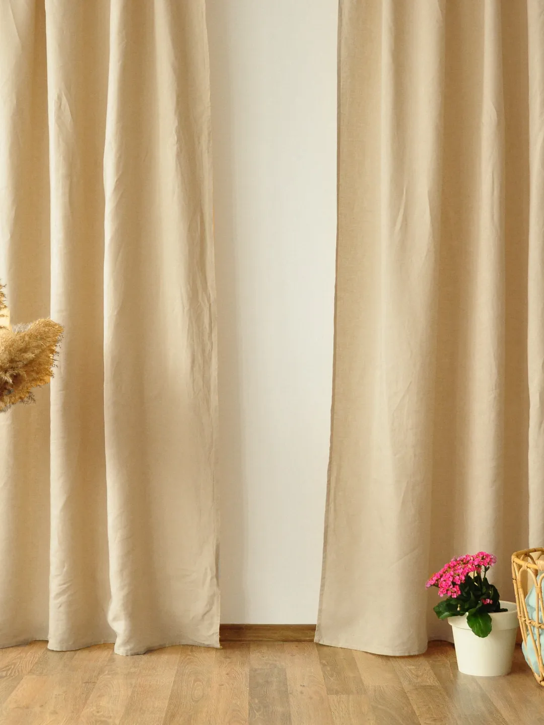 Caramel regular and blackout linen curtains / 2 panels / Unlined, Cotton, Blackout lining / Medium weight linen / Custom size