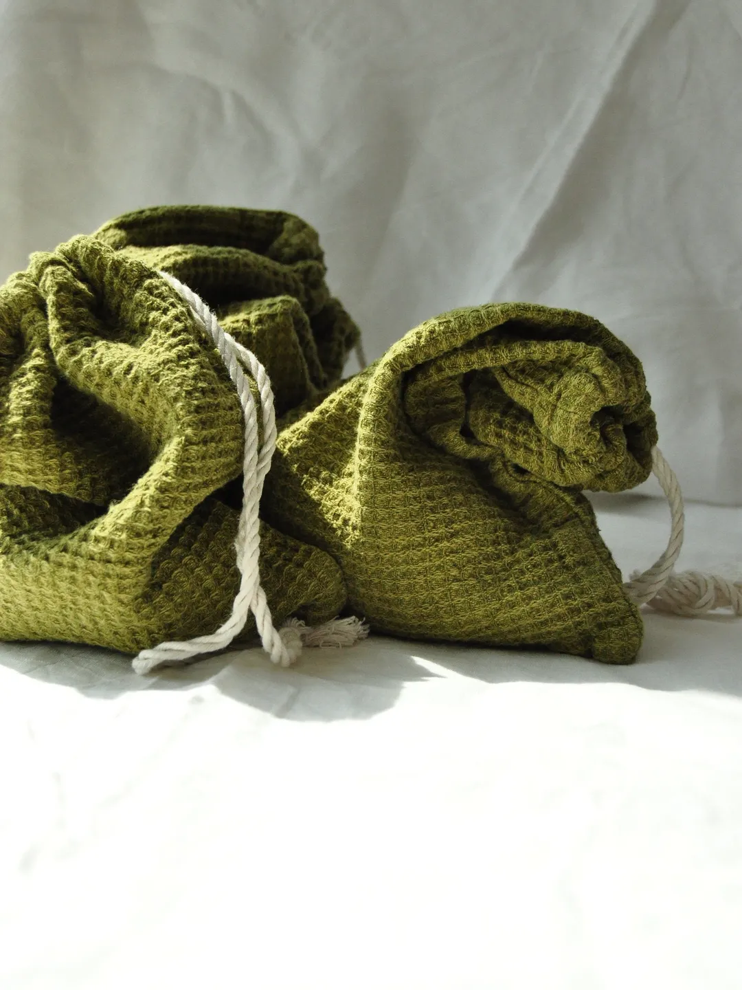 Zero waste linen bag / Bags set in Olive / Reusable washable food storage / Eco-friendly organic pocket / Natural bread drawstring bag