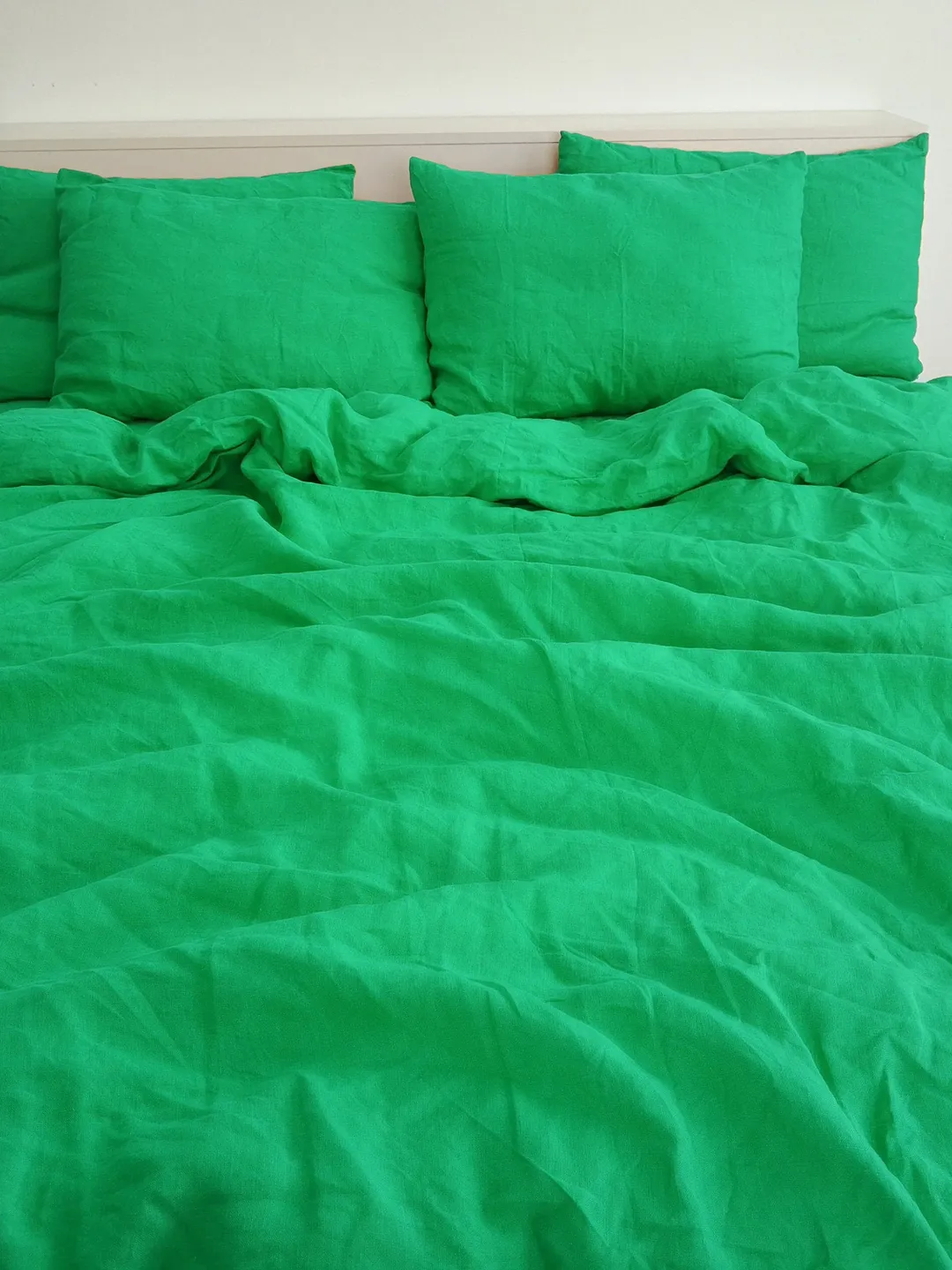 Mint green linen duvet cover / 1 duvet cover / Softened linen / Green comforter cover / Coconut buttons / Ribbon ties / Hidden closure
