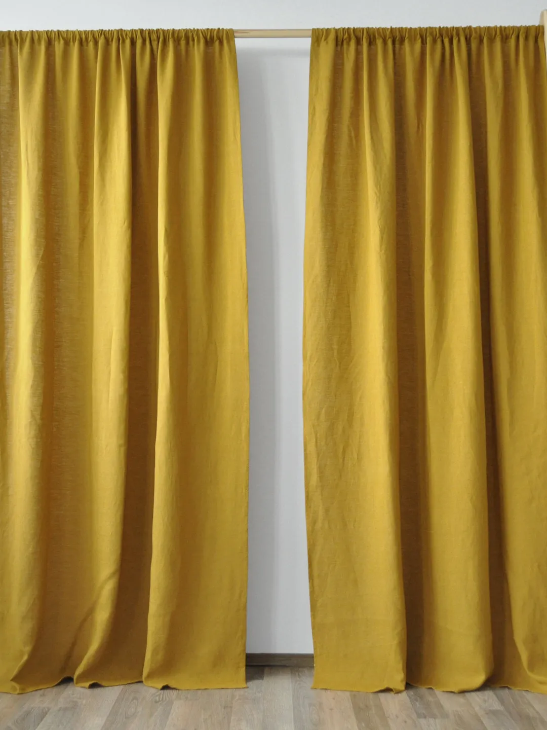 Mustard regular and blackout linen curtains / 2 panels / Unlined, Cotton, Blackout lining / Medium weight linen / Custom size
