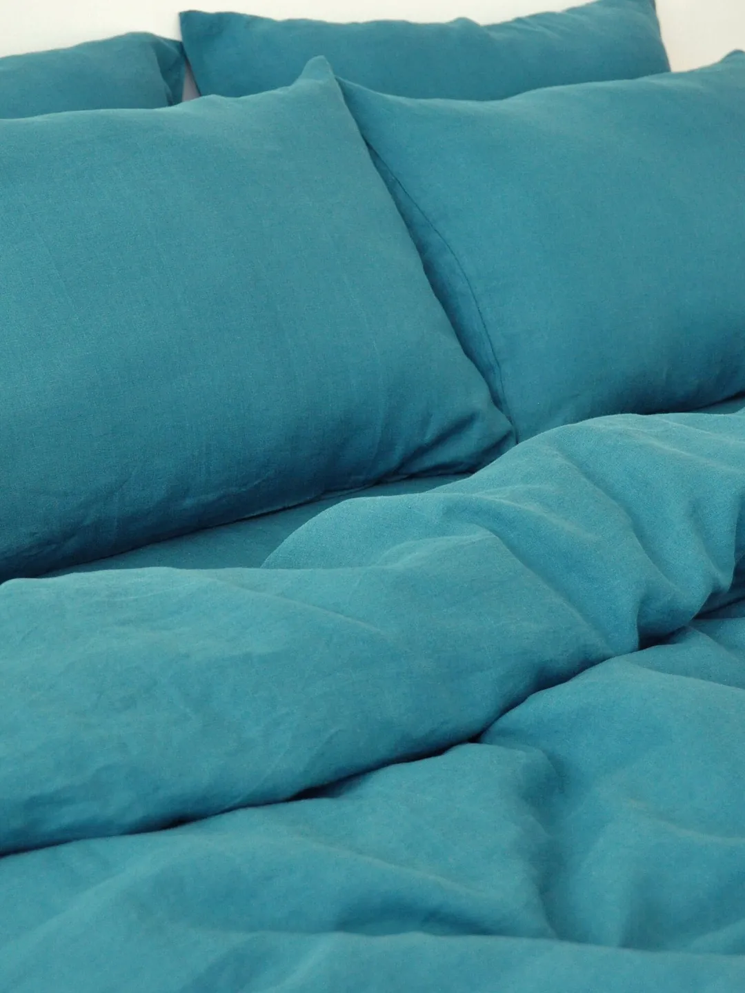 Teal linen duvet cover / 1 duvet cover / Softened linen / Comforter cover / Coconut buttons / Ribbon ties / Hidden closure /Stonewashed