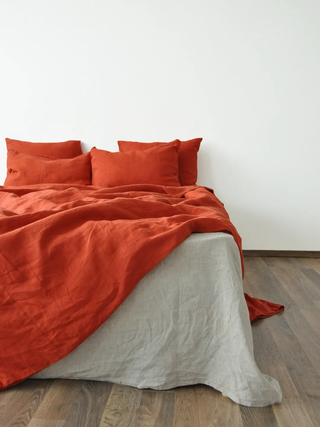 Terracotta linen duvet cover / 1 duvet cover / Softened linen / Orange comforter cover / Quilt cover / Coconut buttons / Ribbon ties