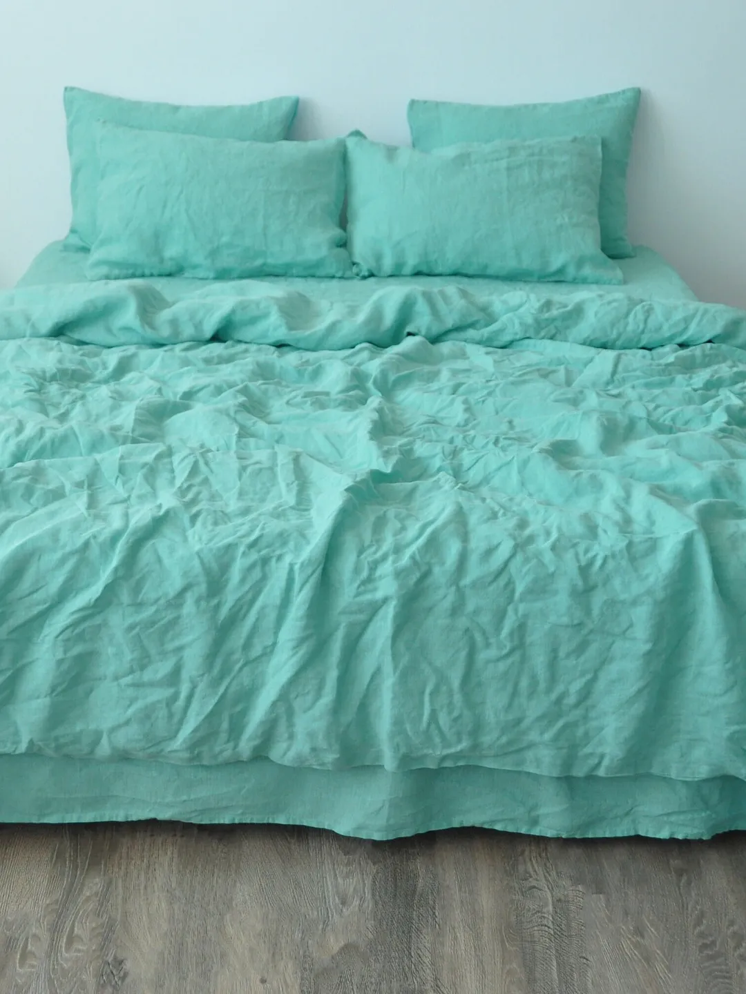 Cyan linen bedding set / 1 Duvet cover + 2 Pillowcases in Turquoise color / Softened linen bedding / Duvet covet set / Comforter set
