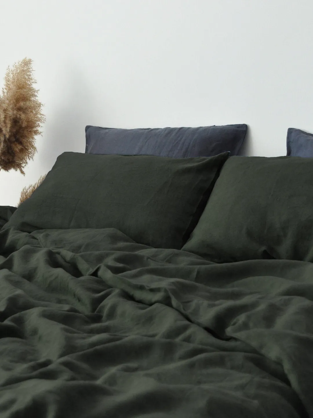 Charcoal green linen bedding set / 1 Duvet cover + 2 Pillowcases / Softened linen bedding / Comforte cover set / Quilt cover set