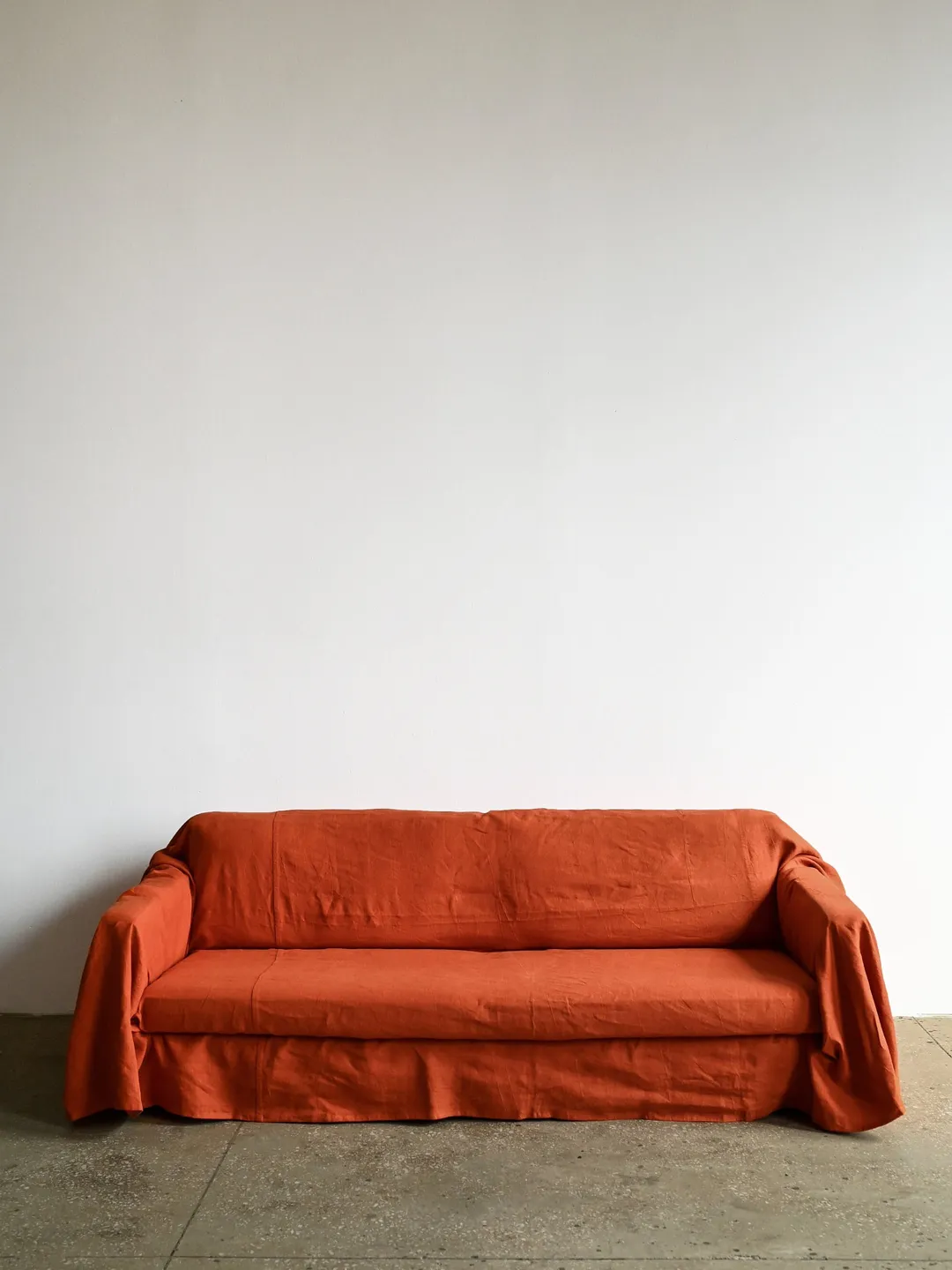 Burnt orange linen sofa slipcover / Couch throw / Softened linen drop cloth couch cover / Eco-friendly bedspread / Custom size bed cover