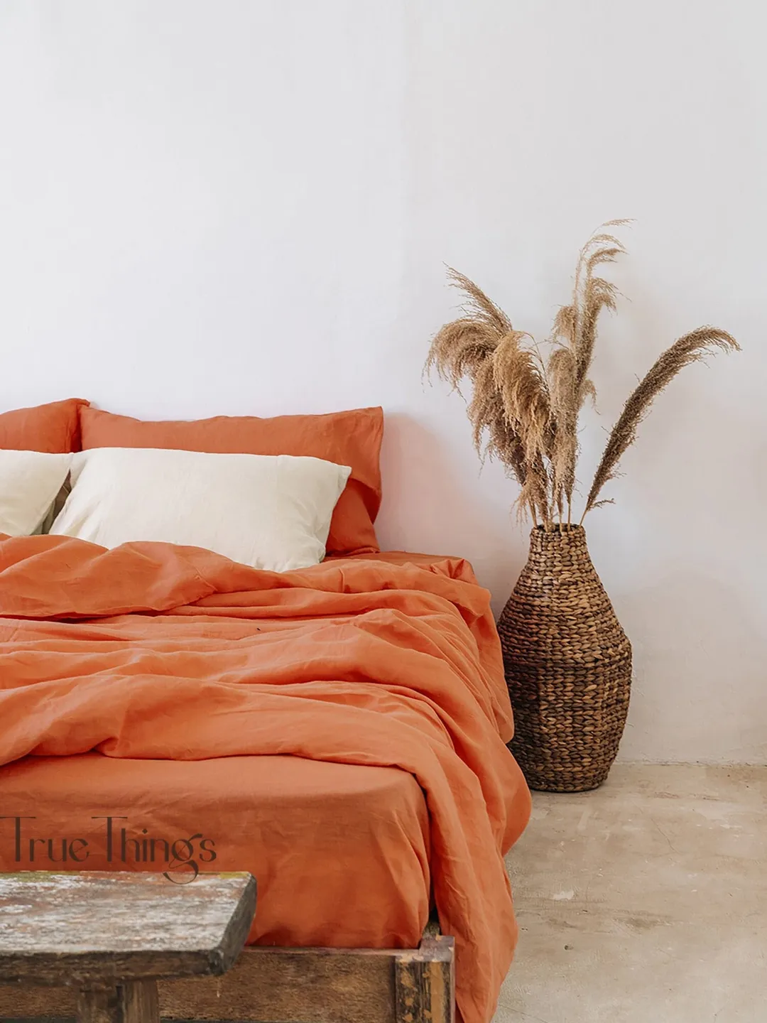 Burnt orange linen duvet cover / 1 duvet cover / Softened linen / Burnt orange comforter cover / Quilt cover / Coconut buttons / Ribbon ties