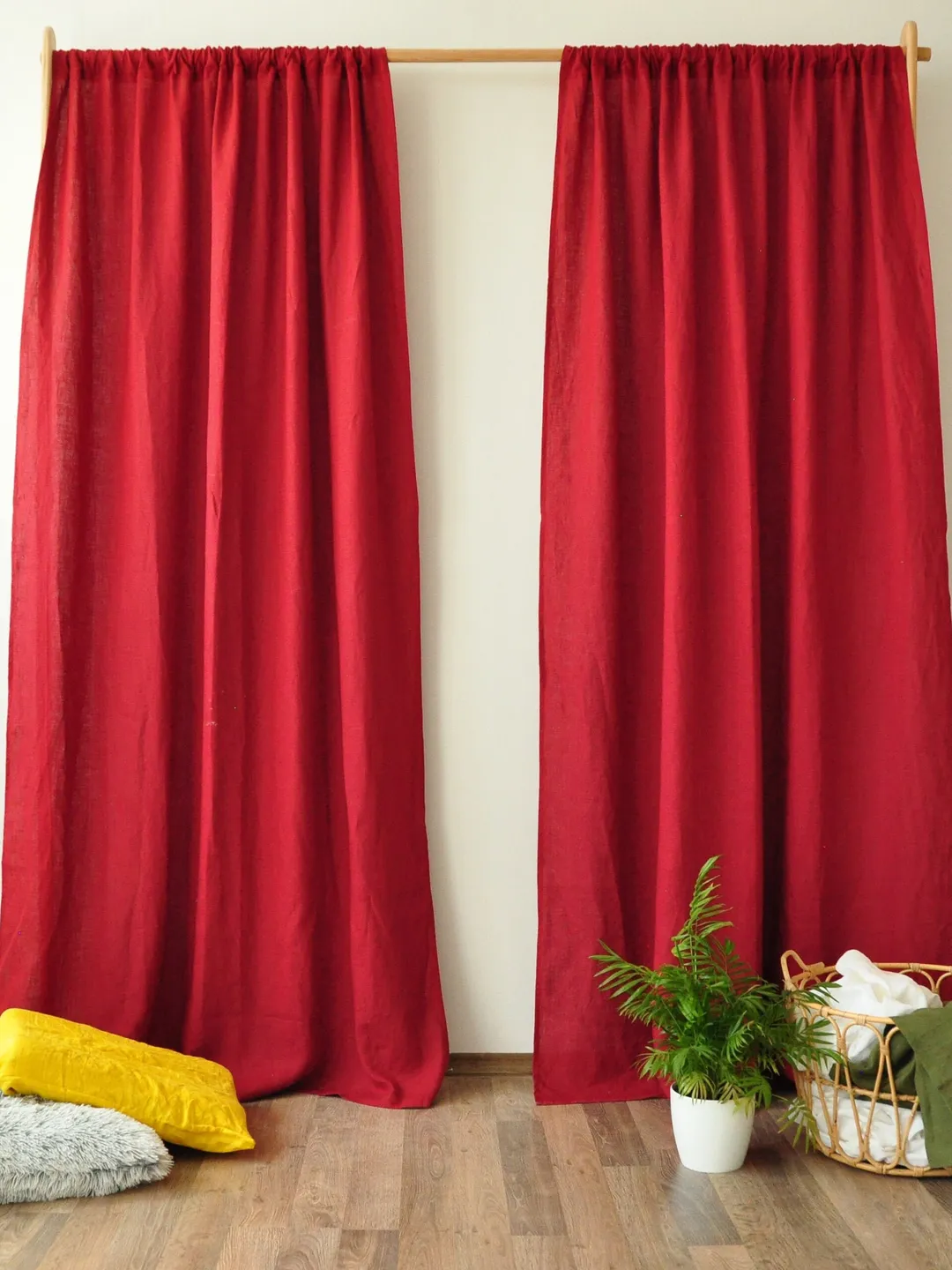 Maroon regular and blackout linen curtains / 2 panels / Unlined, Cotton, Blackout lining / Medium weight linen / Custom size