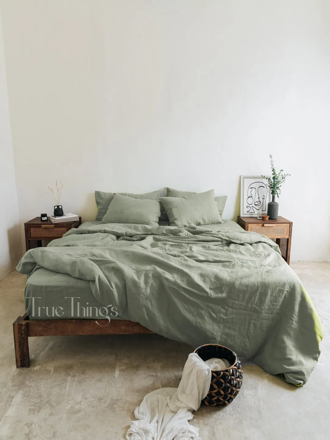 Gray sage linen bedding set / 1 Duvet cover + 2 Pillowcases / Softened linen bedding / Comforte cover set / Quilt cover set / Stonewashed