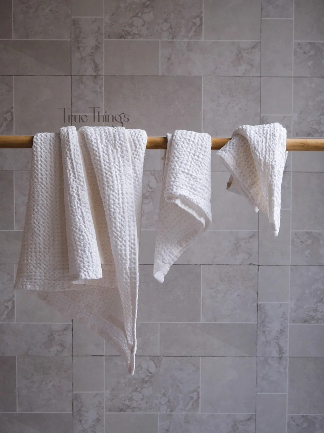 White waffle linen bath towels / White linen bath towel set / Hand, face, body towel / Natural softened stonewashed linen / Organic flax