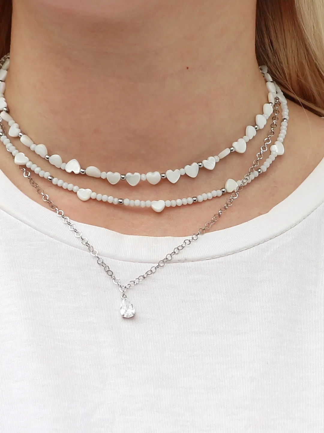 White hearts mother of pearl shell choker cute delicate jewelry for women charming thin necklace