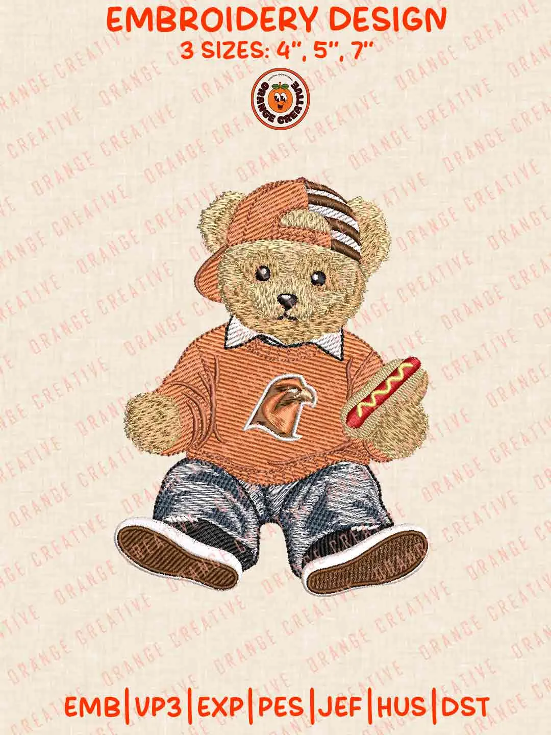 Cute Teddy Bear Bowling Green Falcons Logo Embroidery Files, NCAA Team Embroidery Design, Machine Embroidery Design File, 4 Sizes, Custom Size, Digital Download