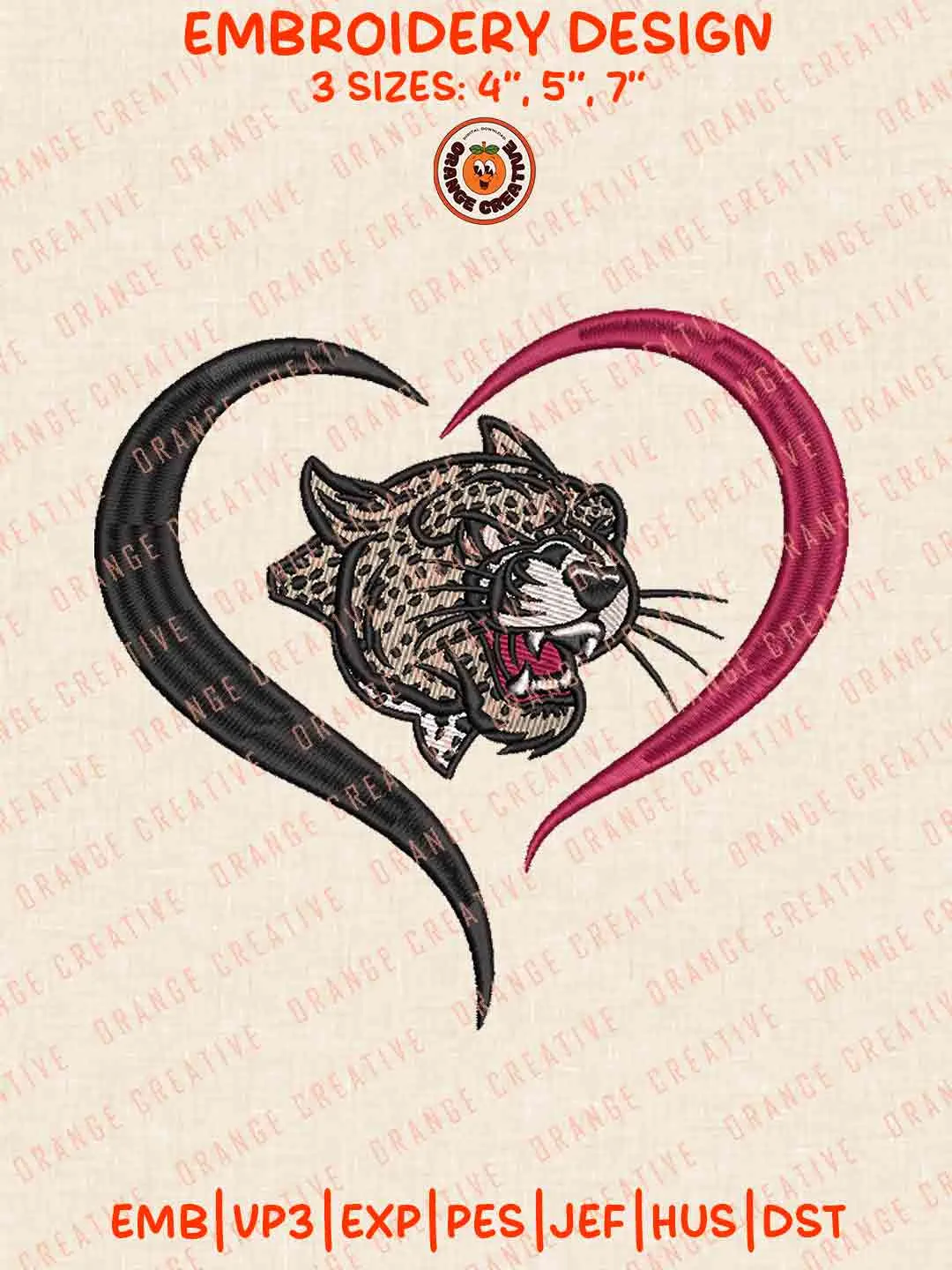 Lafayette Leopard Heart Embroidery Files, Football Embroidery Designs, College Sport Machine Embroidery Files, 3 Sizes, Custom Sizes, Instant Download