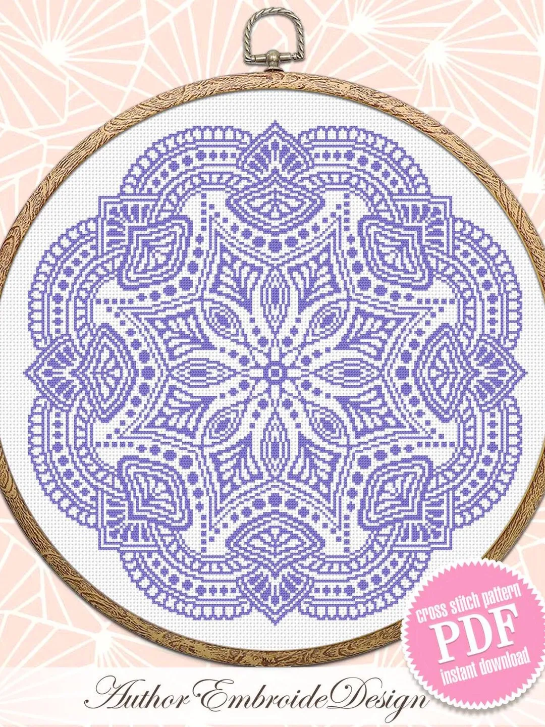 Flower mandala cross stitch pattern PDF download Mandala ornament cross stitch chart, Mandala pattern digital PDF, Mandala embroidery #M269