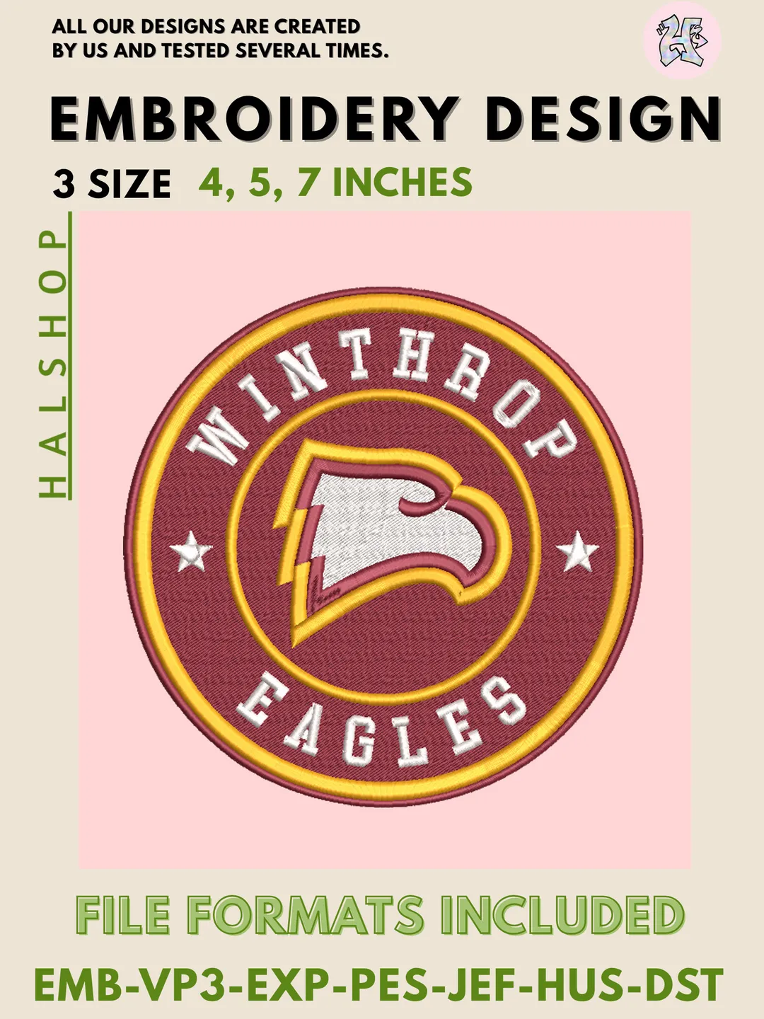 NCAA Go Eagles Logo Machine Embroidery Design, NCAA Winthrop Eagles ...