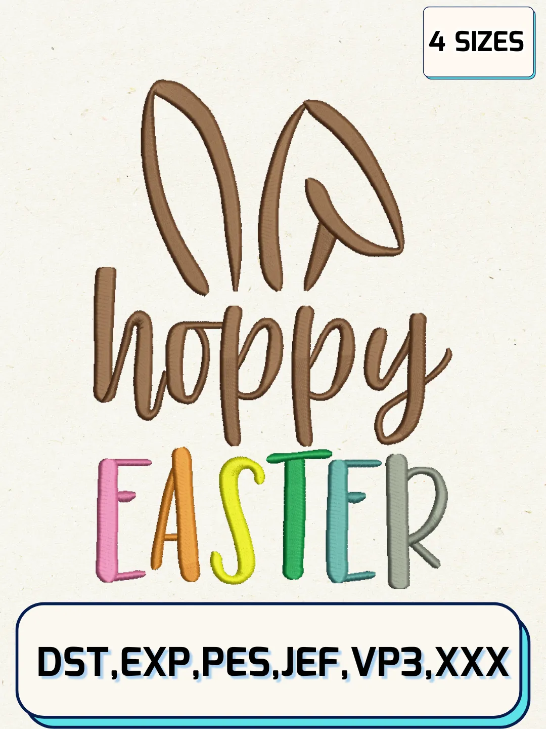 Hoppy Easter Embroidery Design Files, Easter Day Logos Embroidery Designs, Machine Embroidery Files, 4 Sizes