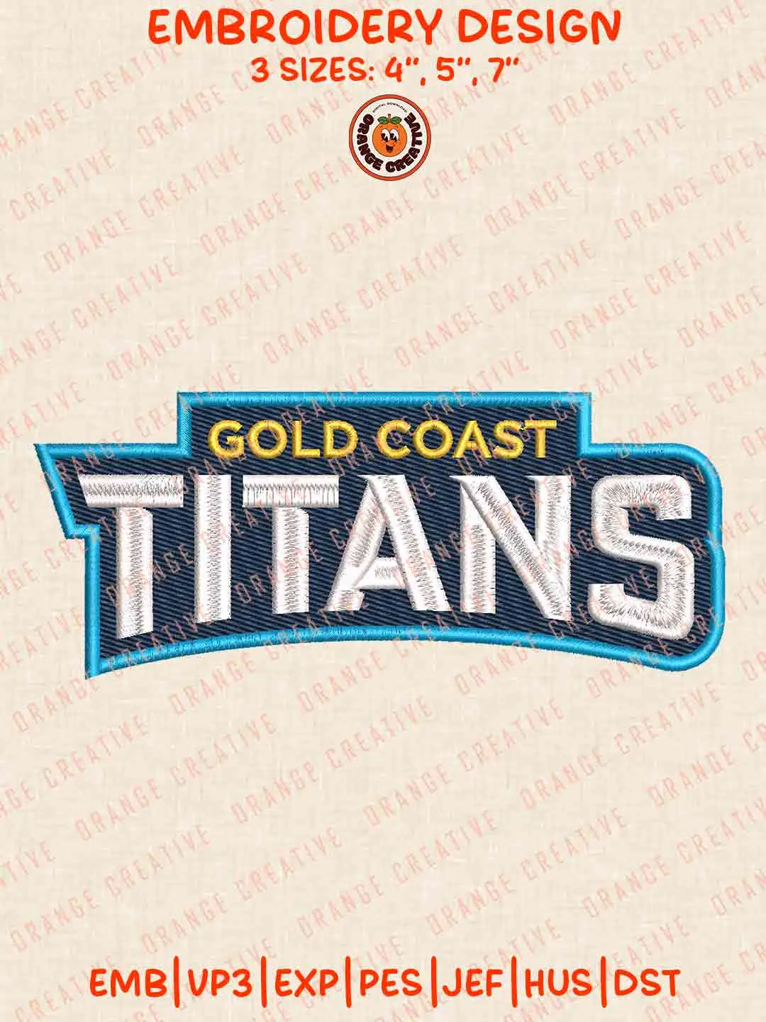 Gold Coast Titans NRL Text Logos Embroidery Design, NRL Team Machine Embroidery Digitized Pes File, 4 Sizes, Custom Size, Instant Download