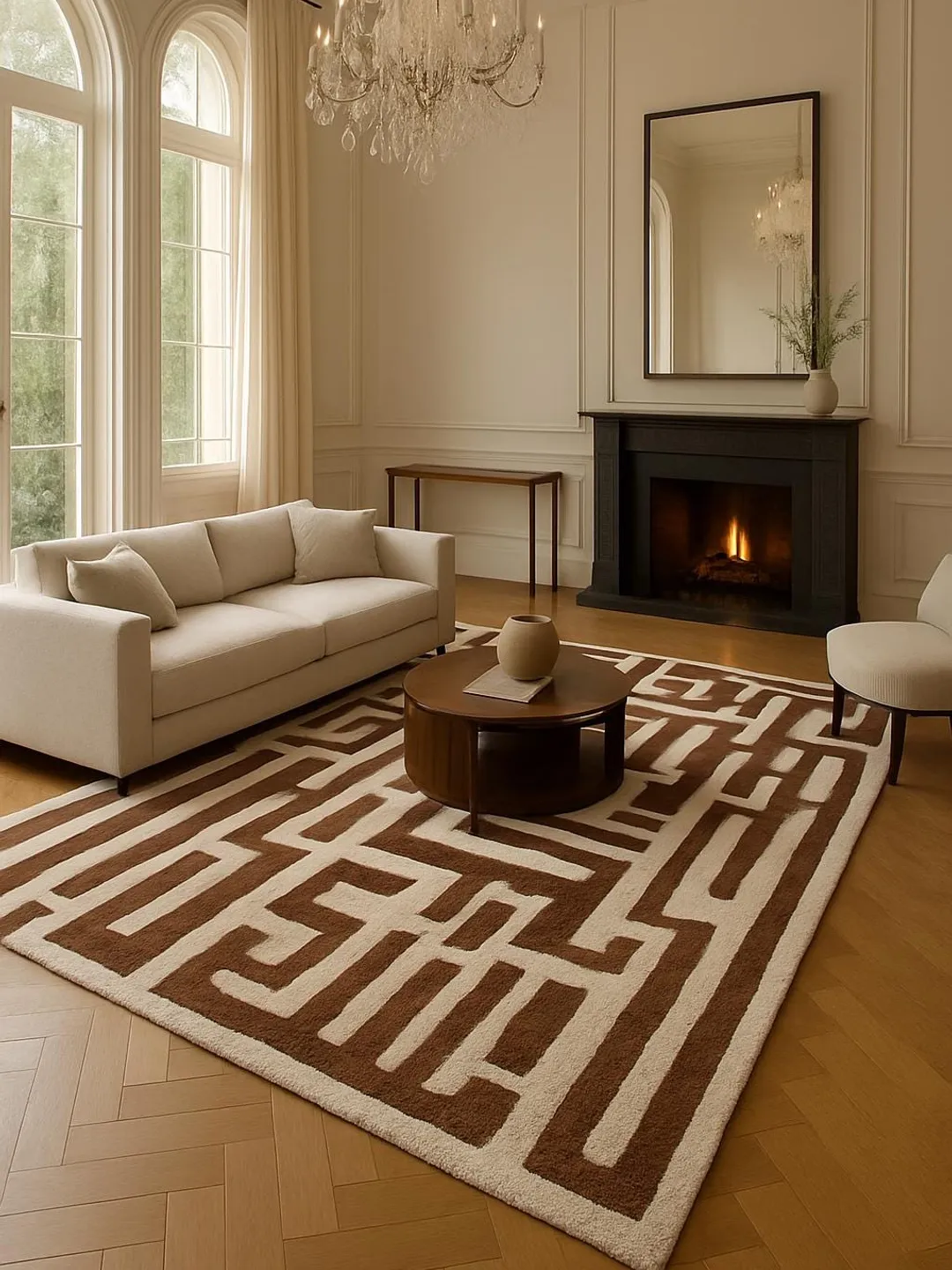 Cream Rug Key Design Brown & Cream Geometric Area Rugs |Greek Key Pattern Rug | Modern ...