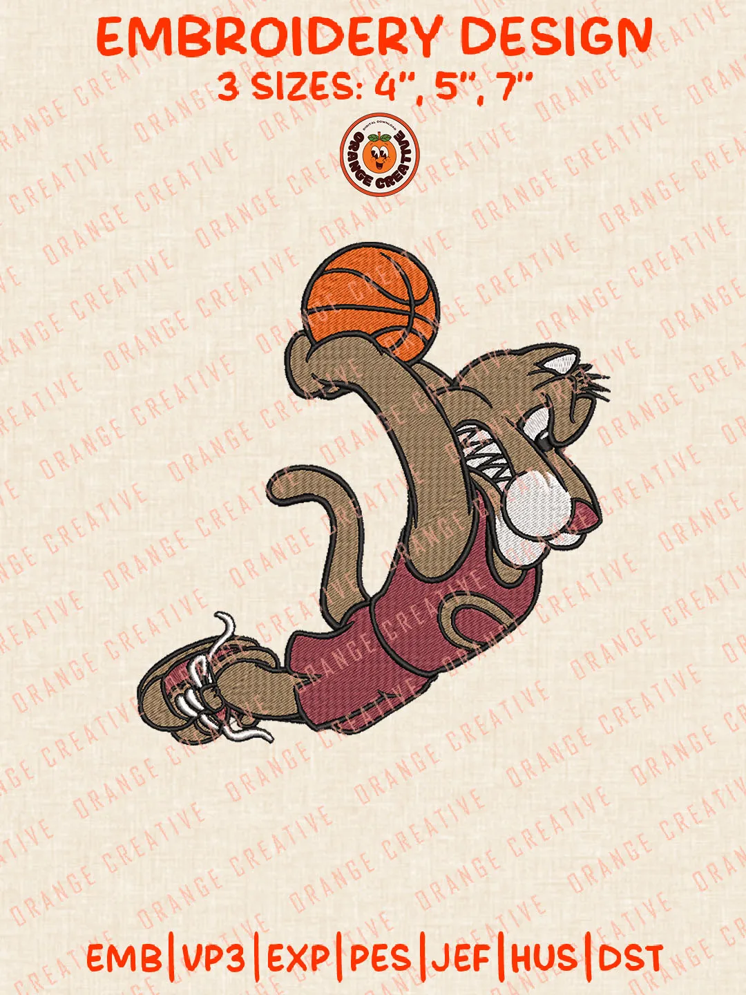 Funny Charleston Cougars Basketball Mascot Logo Embroidery Files, Charleston Cougars Team Embroidery Designs, Football Team Machine Embroidery Files, NCAA Charleston Cougars Machine Embroidery, Digital Download