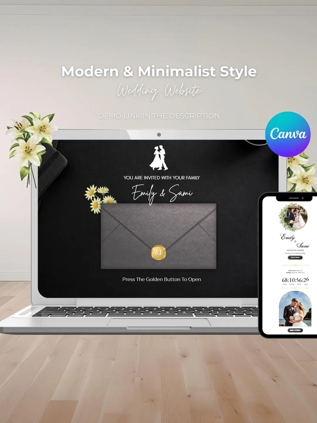 Modern Minimalist Wedding Website Template with RSVP, Elegant Canva ...