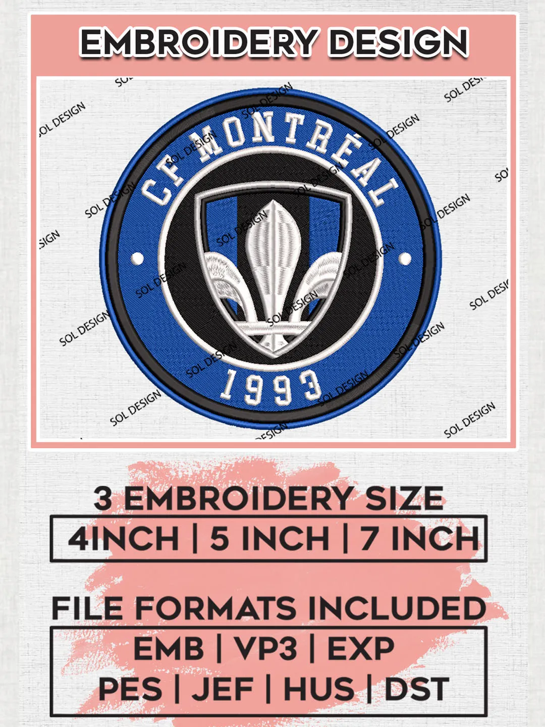 CF Montréal Soccer Team Logo Embroidery Design, MLS CF Montréal Logo Embroidery Files, Soccer Team Machine Embroidery, Machine Embroidery Design