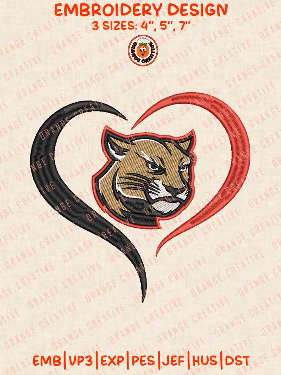 SIU Edwardsville Cougar Heart Logo Embroidery Design, College Machine Embroidery Digitized Pes File, Football Designs, 3 Sizes, Custom Size, Instant Download