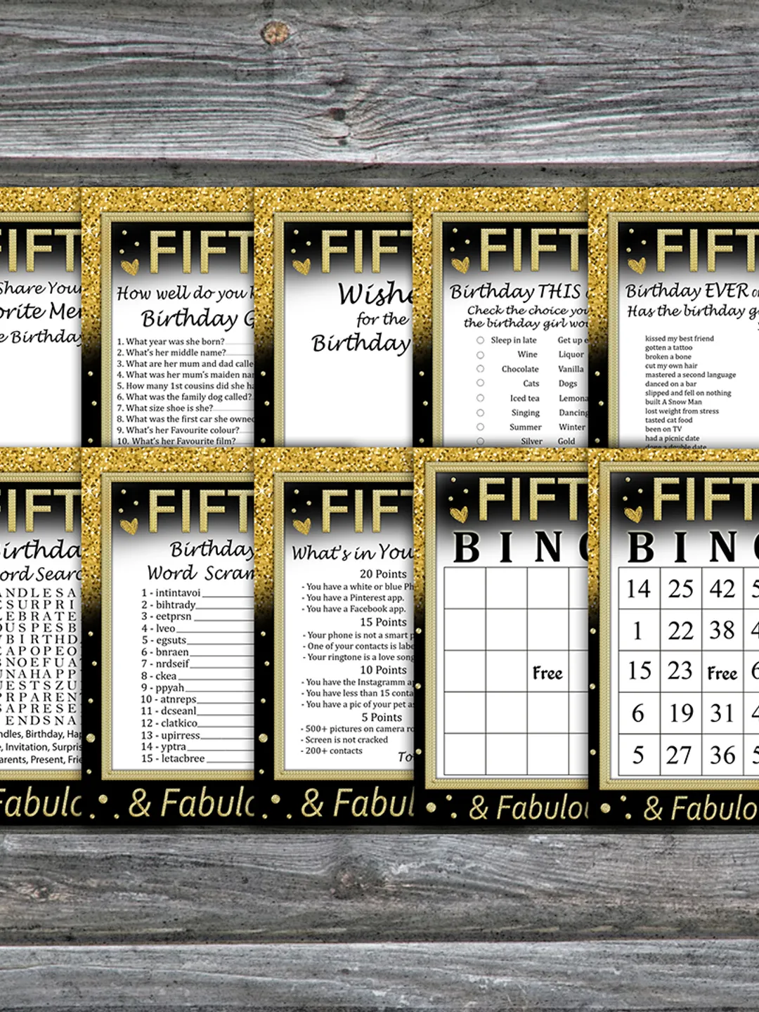 Fifty Birthday Party Games bundle,Adult birthday games package,Printable Birthday Games,INSTANT DOWNLOAD