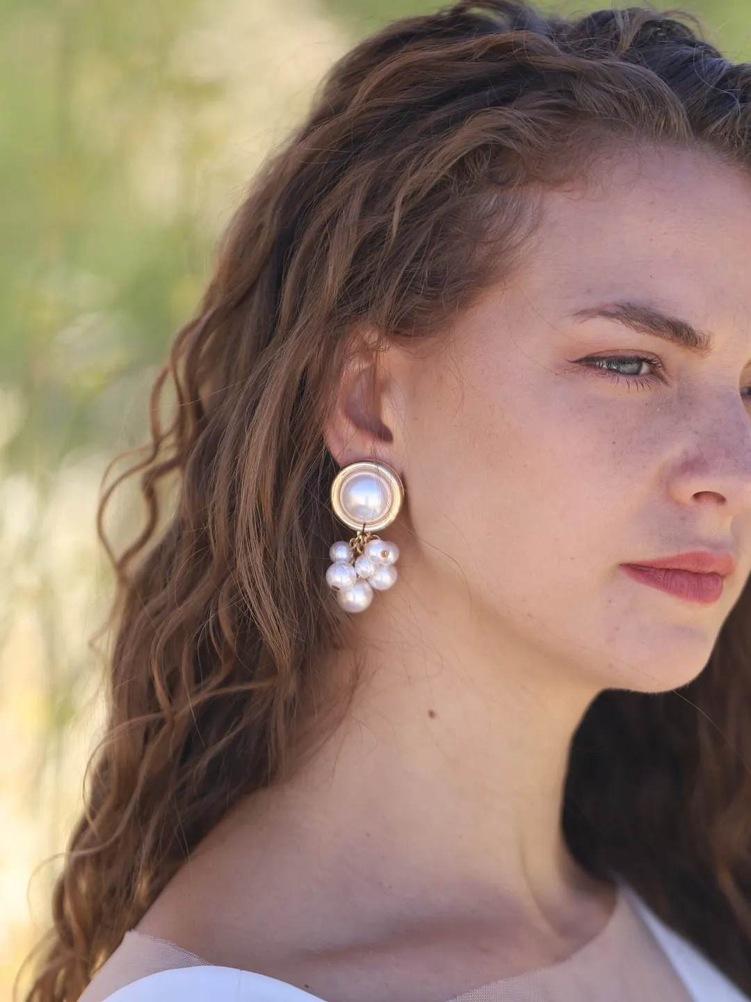 Boho Wedding Earrings, Pearl Chandelier Bridal Earrings, Bohemian Statement Wedding Jewelry, Vintage Style Statement Gold Bridal Earrings,