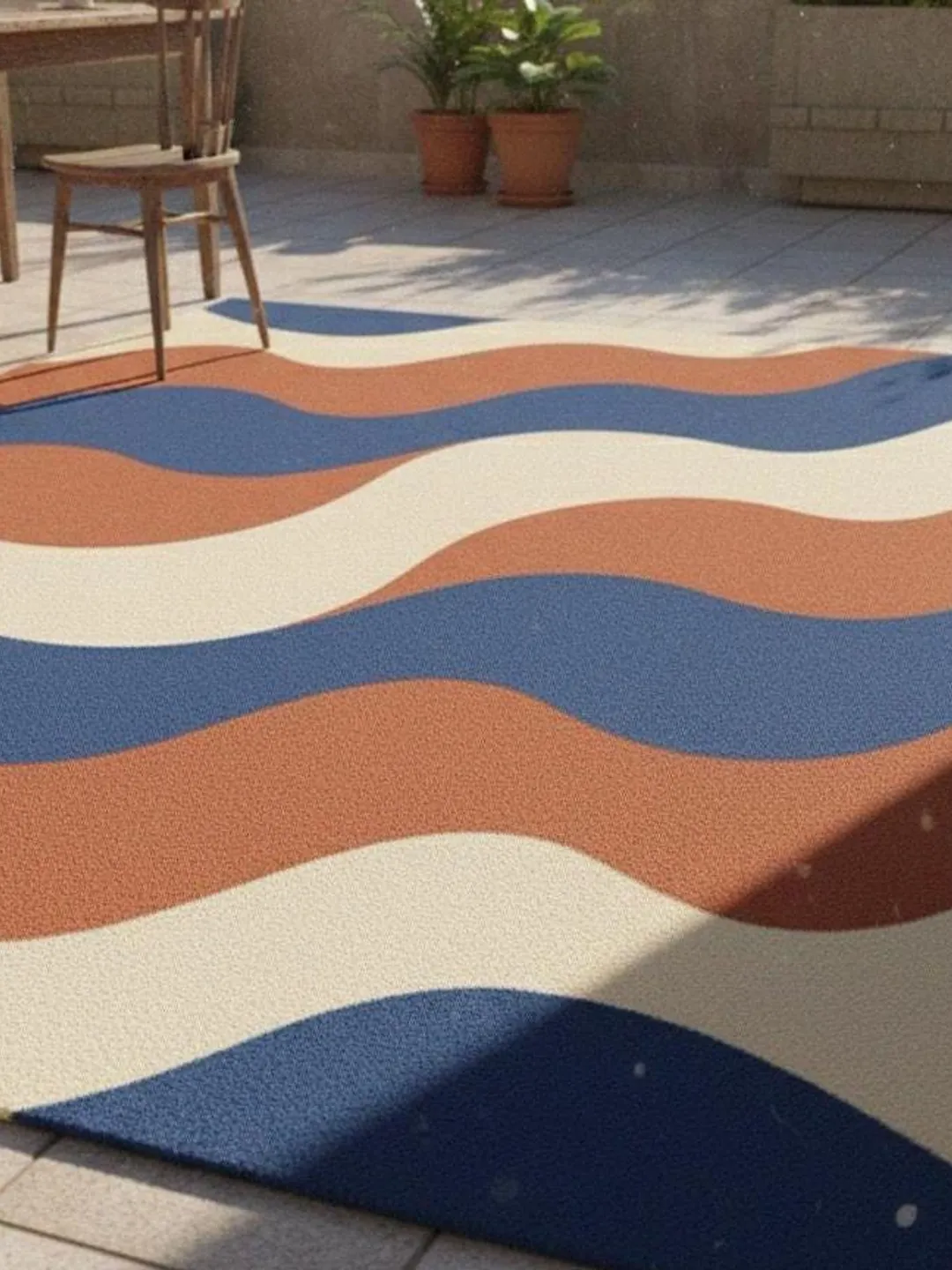 Hand-Tufted New Zealand Wool Rug: Modern Abstract Wave, Blue & Terracotta