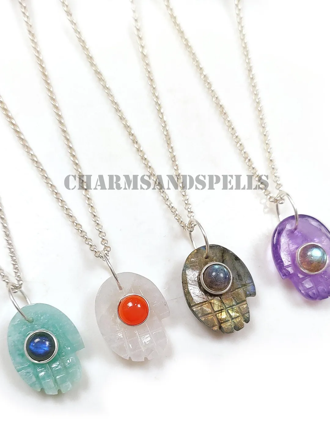 Flashy Labradorite Gemstone Hamsa Hand Pendant - 925 Silver Hand Carved Gemstone Charms - Hamsa Jewelry - Healing Pendant Gift 1 pc