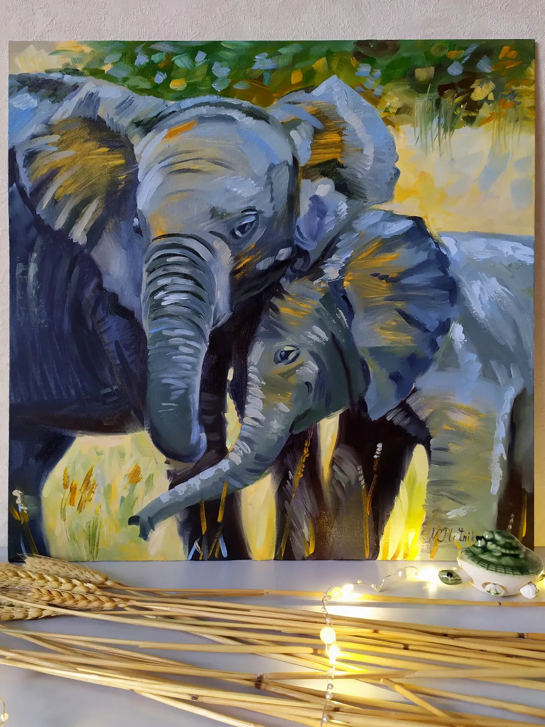 Elephant painting Animal Original Art Elephant Family Artwork African painting African animals art by Natalia Plotnikova