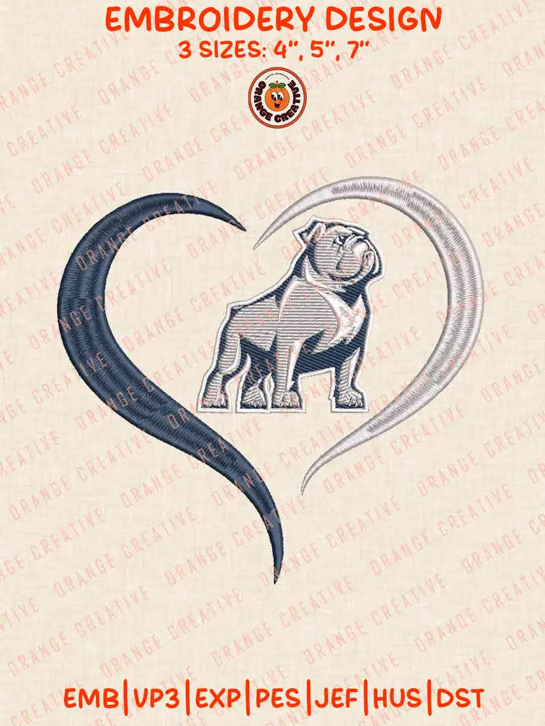 Samford Bulldog Heart Embroidery Design Files, Football Logos Embroidery Designs, Sport Machine Embroidery Files, 3 Sizes, Custom Sizes, Instant Download