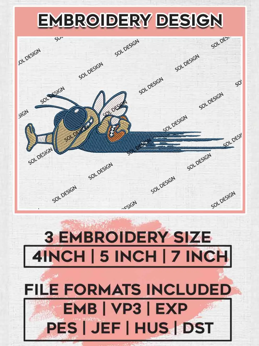 Georgia Tech Yellow Jackets Mascot Logo Embroidery Designs, NCAA Logo Embroidery files, NCAA Georgia Tech Yellow Jackets Team, College Football Team Machine embroidery designs, Digital Download