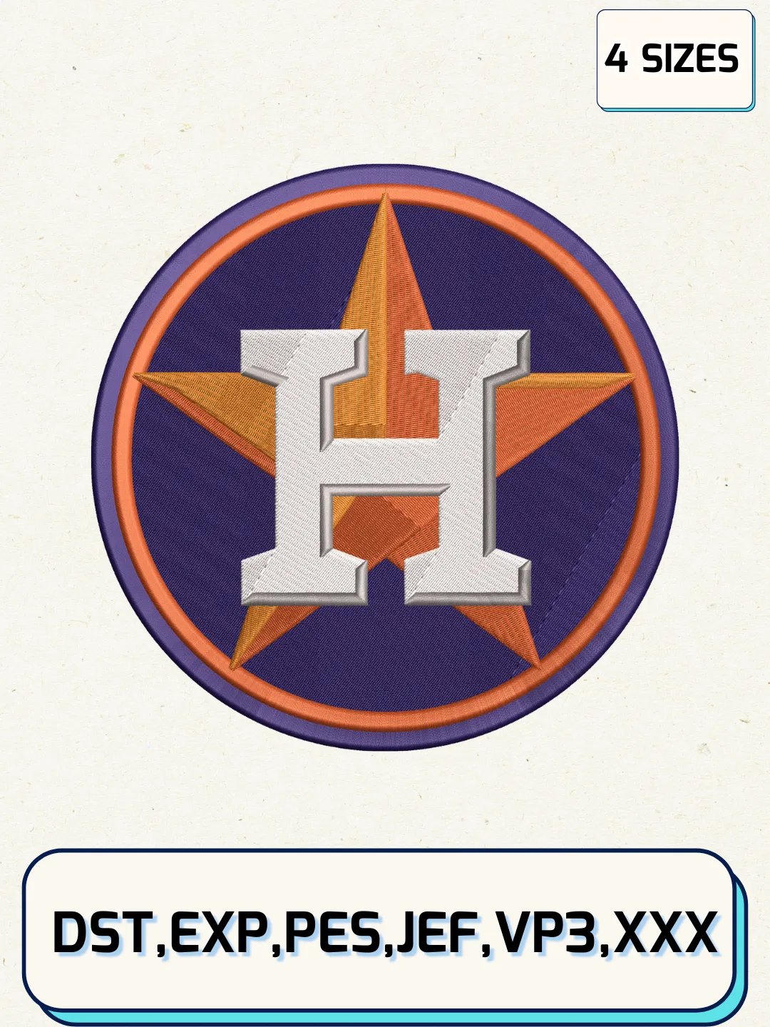 Houston Astros Alternate Logos Embroidery Design Files, MLB Logos Embroidery Designs, Machine Embroidery Files, 4 Sizes